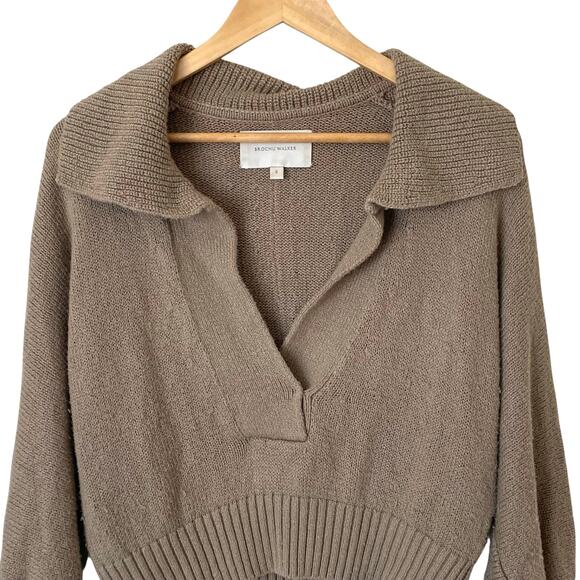 BROCHU WALKER Marlowe Cropped Henley Sweater in Taupe, Size Small - Picture 8 of 14